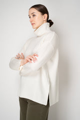Amina Rubinacci Wool Knit Turtleneck Pullover in Off-White