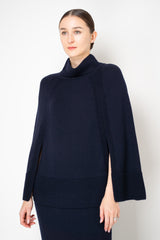 Amina Rubinacci Knit Wool Mock Neck Cape in Navy