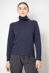 Amina Rubinacci knit Cashmere Turtleneck Pullover in Indigo Melange