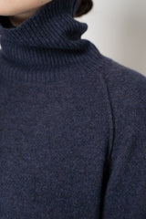 Amina Rubinacci knit Cashmere Turtleneck Pullover in Indigo Melange