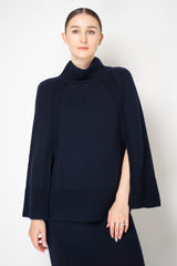 Amina Rubinacci Knit Wool Mock Neck Cape in Navy
