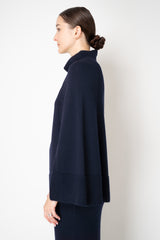 Amina Rubinacci Knit Wool Mock Neck Cape in Navy