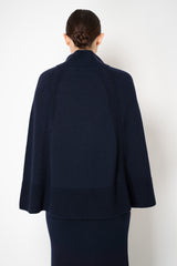 Amina Rubinacci Knit Wool Mock Neck Cape in Navy