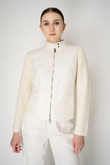 Tonet Merino Wool Knit Jacket with Insulated Front in Vanilla White