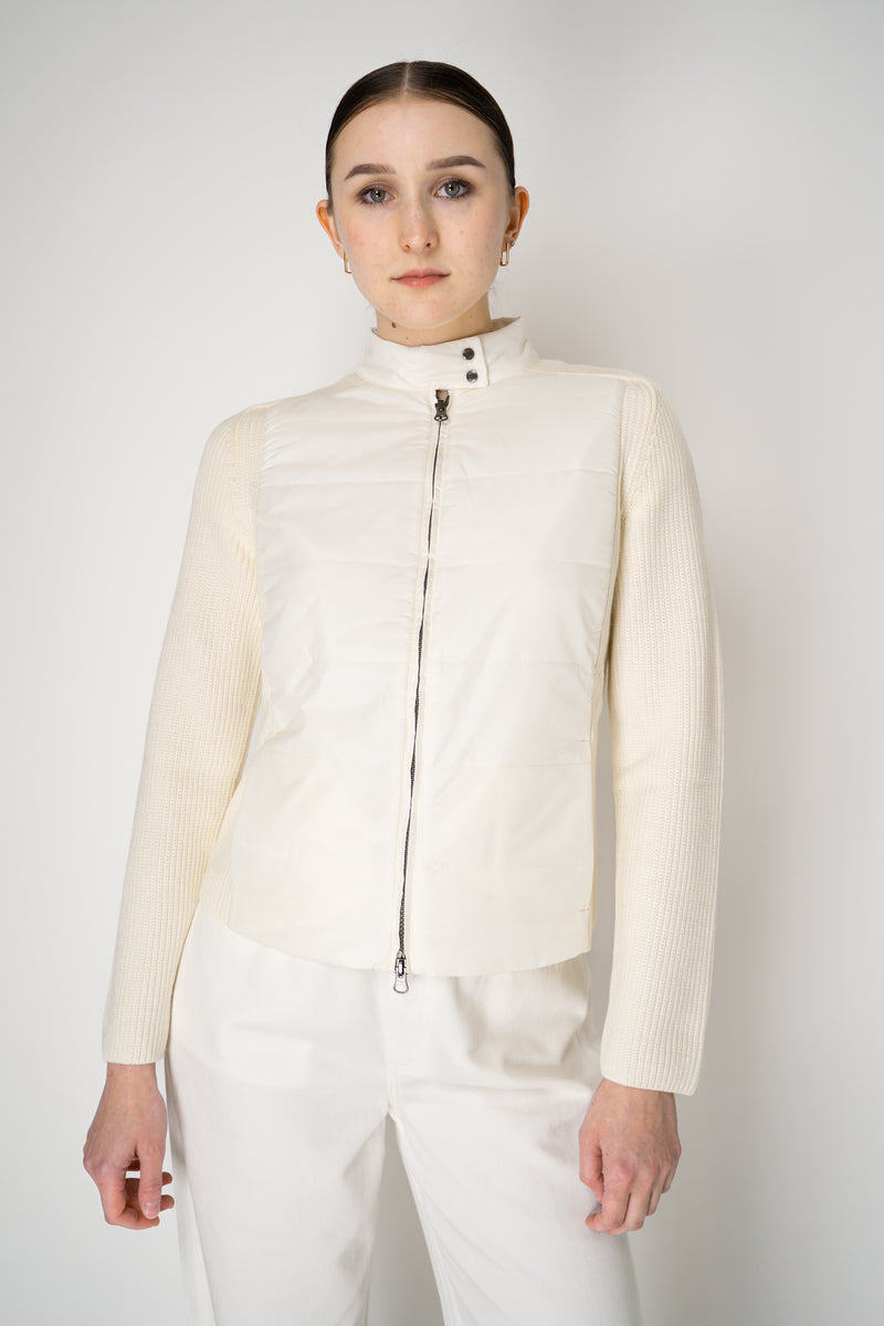 Tonet Merino Wool Knit Jacket with Insulated Front in Vanilla White