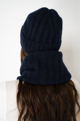 Herno Cashmere Knit Ribbed Toque in Navy