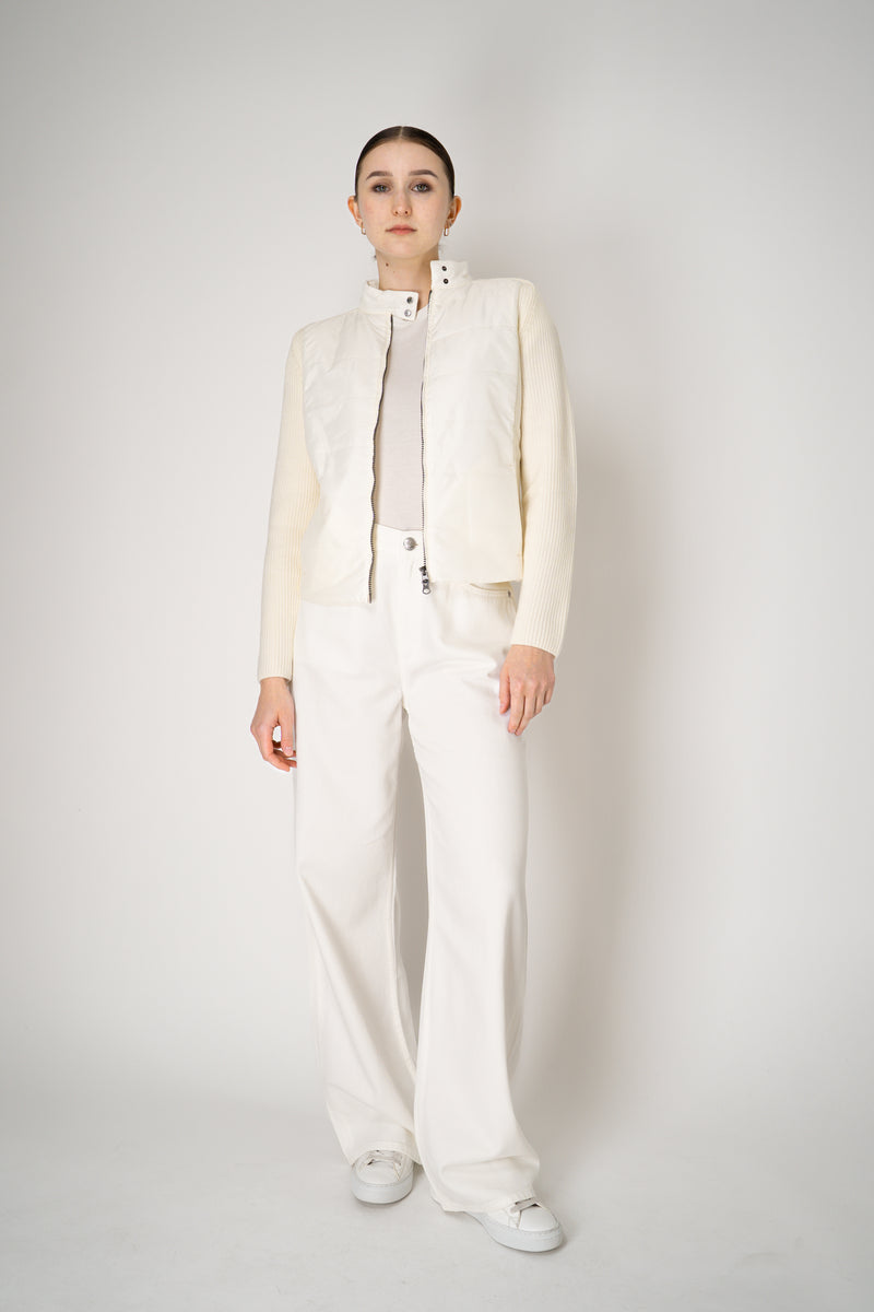 Tonet Merino Wool Knit Jacket with Insulated Front in Vanilla White