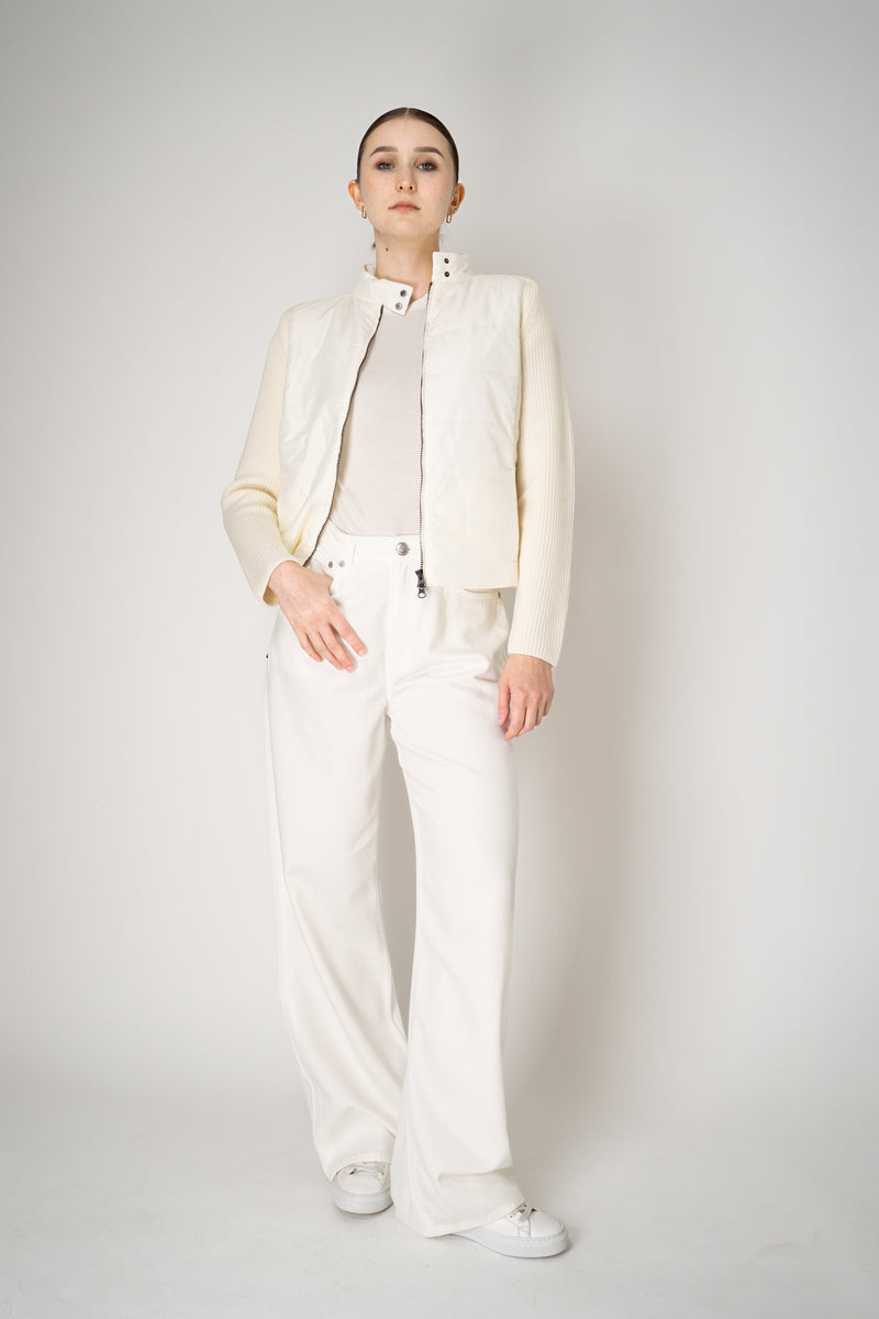 Tonet Merino Wool Knit Jacket with Insulated Front in Vanilla White