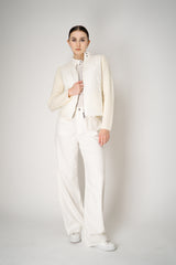 Tonet Merino Wool Knit Jacket with Insulated Front in Vanilla White