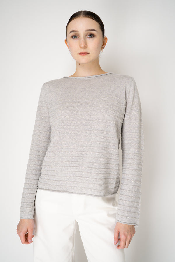 Tonet Wool Cashmere Knit Ribbed Lurex Pullover in Light Grey
