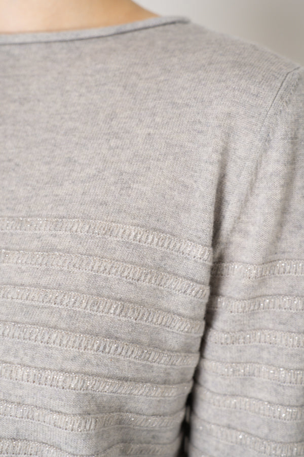 Tonet Wool Cashmere Knit Ribbed Lurex Pullover in Light Grey
