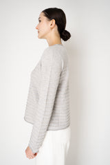 Tonet Wool Cashmere Knit Ribbed Lurex Pullover in Light Grey