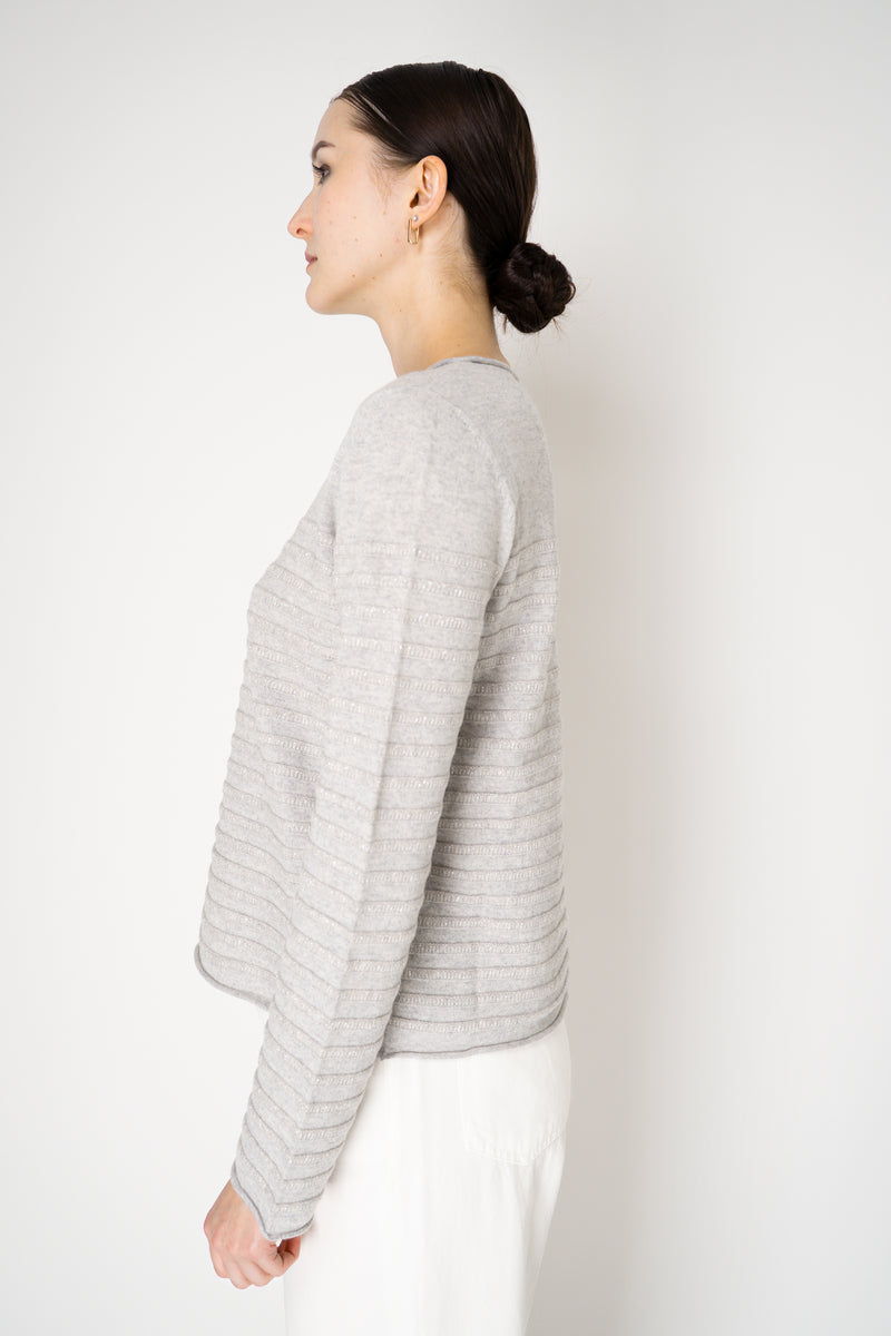 Tonet Wool Cashmere Knit Ribbed Lurex Pullover in Light Grey