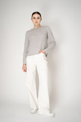 Tonet Wool Cashmere Knit Ribbed Lurex Pullover in Light Grey