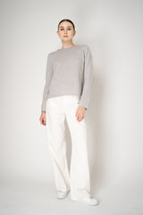 Tonet Wool Cashmere Knit Ribbed Lurex Pullover in Light Grey