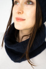 Herno Cashmere Knit Ribbed Snood in Navy