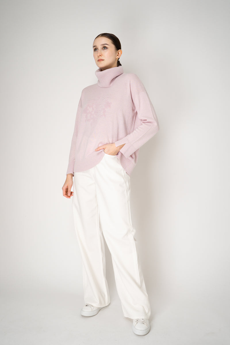 Tonet Wool Cashmere Knit Pullover with Detachable Neckline in Pink