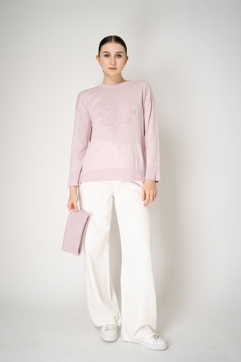 Tonet Wool Cashmere Knit Pullover with Detachable Neckline in Pink