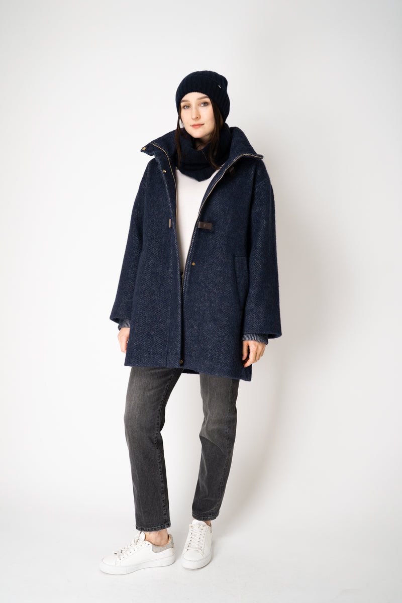Herno Cashmere Knit Ribbed Toque in Navy