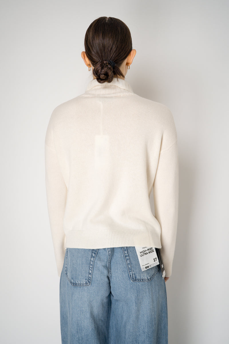Tonet Sequined Knit Cashmere Turtleneck Ribbed Pullover in Off-White