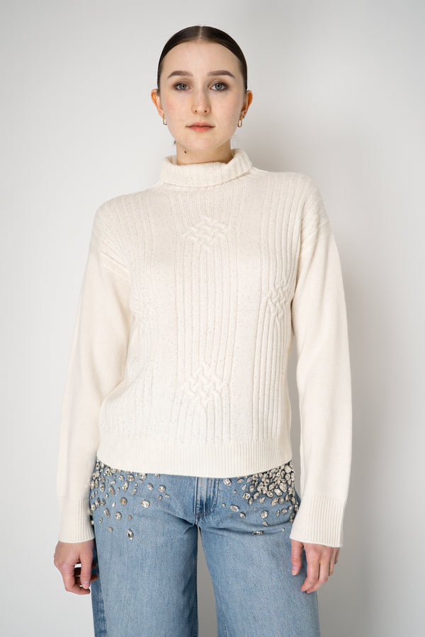 Tonet Sequined Knit Cashmere Turtleneck Ribbed Pullover in Off-White