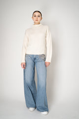 Tonet Sequined Knit Cashmere Turtleneck Ribbed Pullover in Off-White
