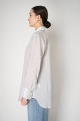 Tonet Oversized Silk Voile Blend Striped Blouse in Grey and White