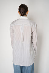 Tonet Oversized Silk Voile Blend Striped Blouse in Grey and White