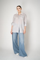 Tonet Oversized Silk Voile Blend Striped Blouse in Grey and White
