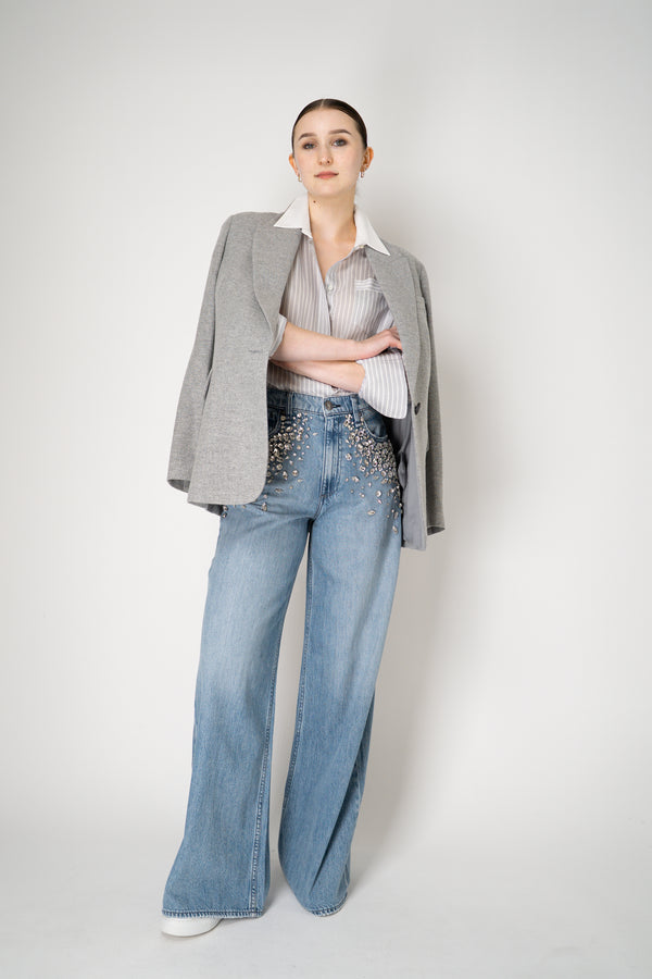Tonet Oversized Silk Voile Blend Striped Blouse in Grey and White