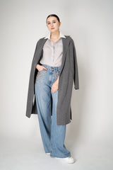 Tonet Oversized Silk Voile Blend Striped Blouse in Grey and White