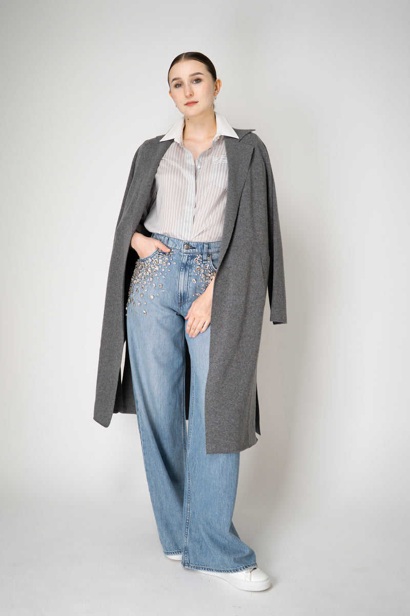 Tonet Oversized Silk Voile Blend Striped Blouse in Grey and White