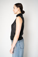 Tonet Wool Viscose High Neck Knit Ribbed Lurex Sleeveless Top in Dark Grey