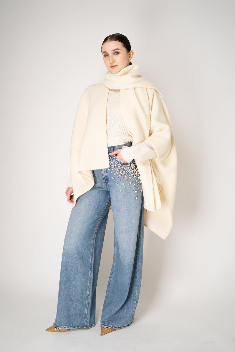 Fabiana Filippi Wool Poncho with Detachable Scarf in Vanilla