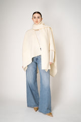 Fabiana Filippi Wool Poncho with Detachable Scarf in Vanilla