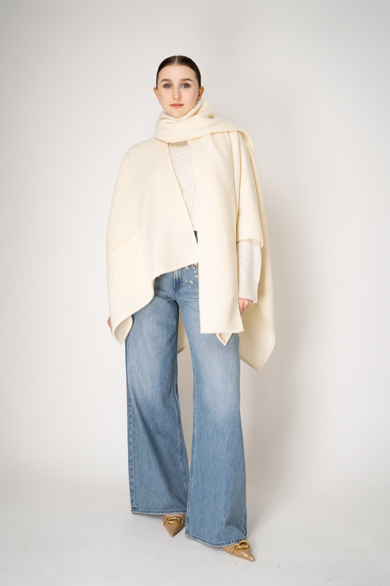 Fabiana Filippi Wool Poncho with Detachable Scarf in Vanilla