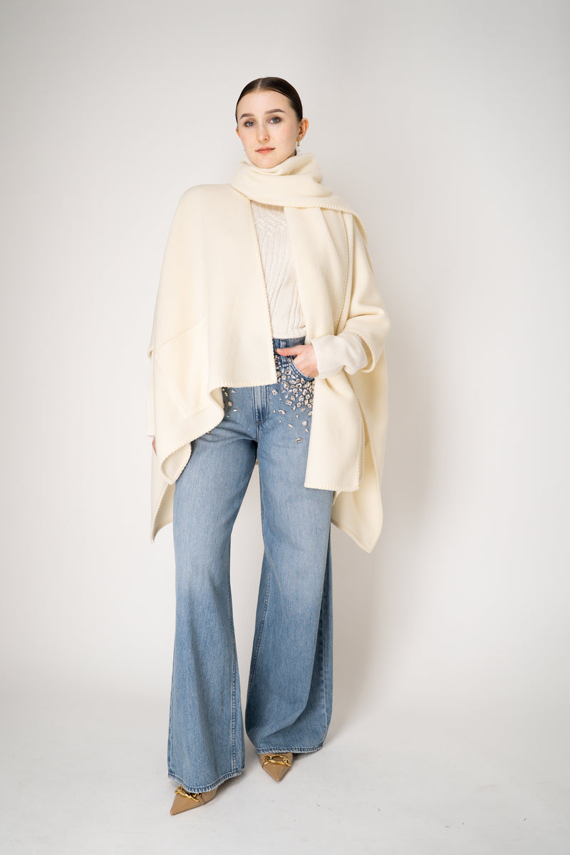 Fabiana Filippi Wool Poncho with Detachable Scarf in Vanilla