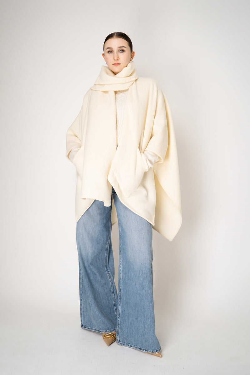 Fabiana Filippi Wool Poncho with Detachable Scarf in Vanilla