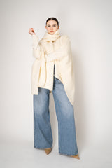 Fabiana Filippi Wool Poncho with Detachable Scarf in Vanilla