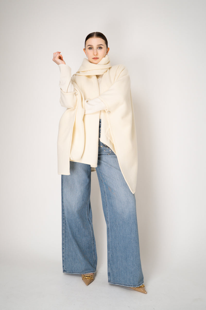 Fabiana Filippi Wool Poncho with Detachable Scarf in Vanilla