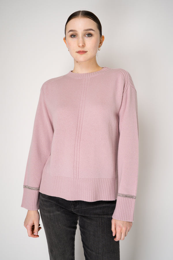 Tonet Knit Cashmere Pullover with Lurex Bracelets in Pink
