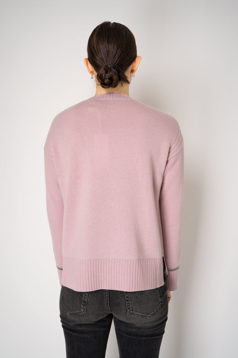 Tonet Knit Cashmere Pullover with Lurex Bracelets in Pink