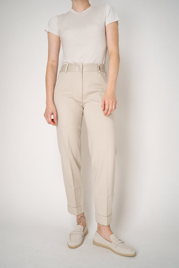 Tonet Stretch Viscose Twill Cuffed Tapered Pants in Beige Clay