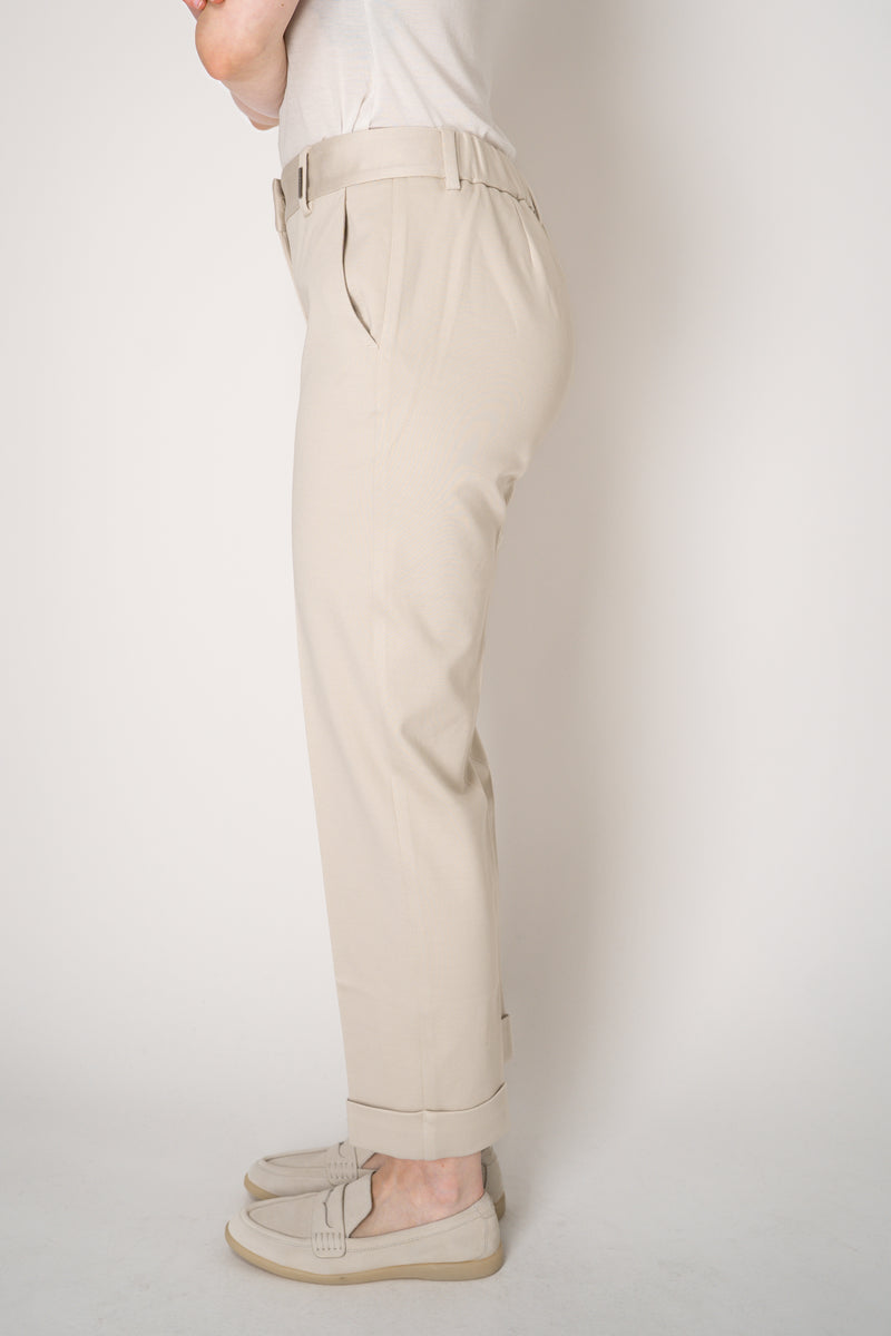 Tonet Stretch Viscose Twill Cuffed Tapered Pants in Beige Clay