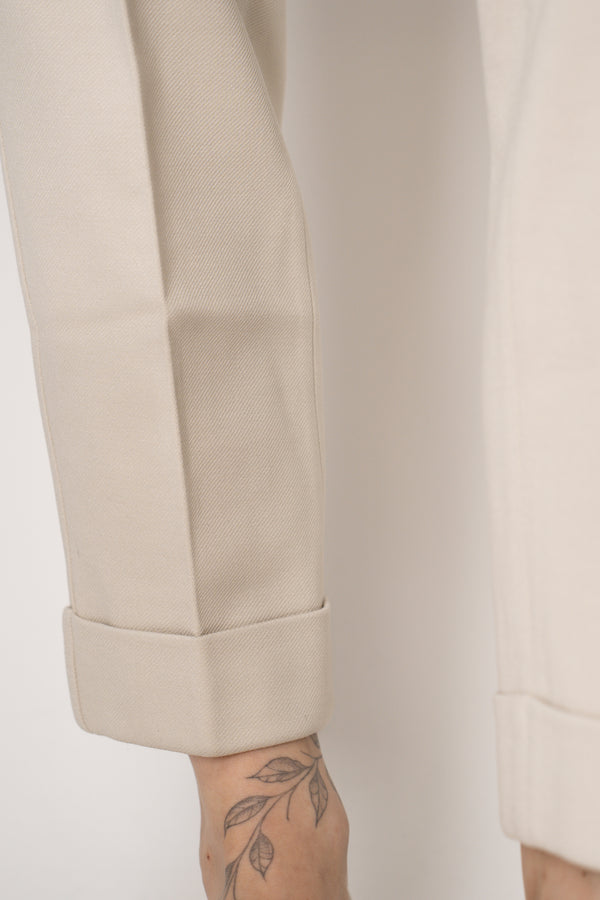 Tonet Stretch Viscose Twill Cuffed Tapered Pants in Beige Clay