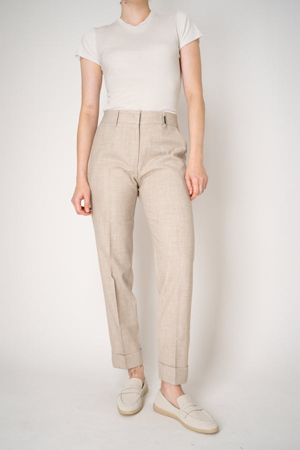 Tonet Viscose Twill Cuffed Tapered Pants in Beige Melange
