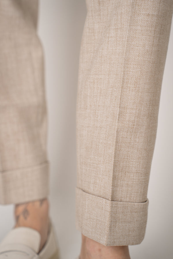 Tonet Viscose Twill Cuffed Tapered Pants in Beige Melange