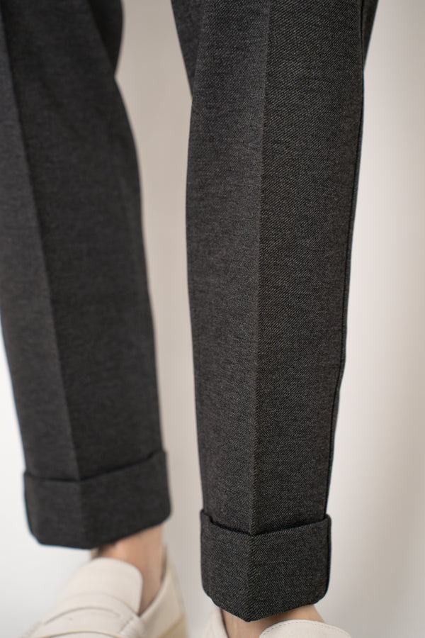Tonet Stretch Viscose Twill Cuffed Tapered Pants in Dark Grey
