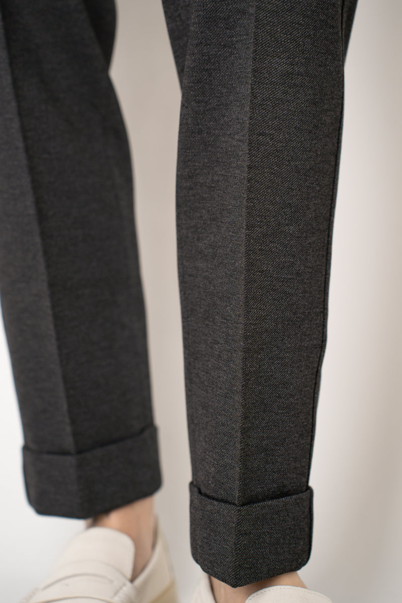 Tonet Stretch Viscose Twill Cuffed Tapered Pants in Dark Grey