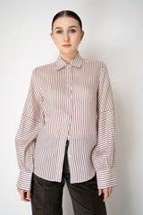 Tonet Silk Viscose Striped Voile Blouse in Brown and Pink